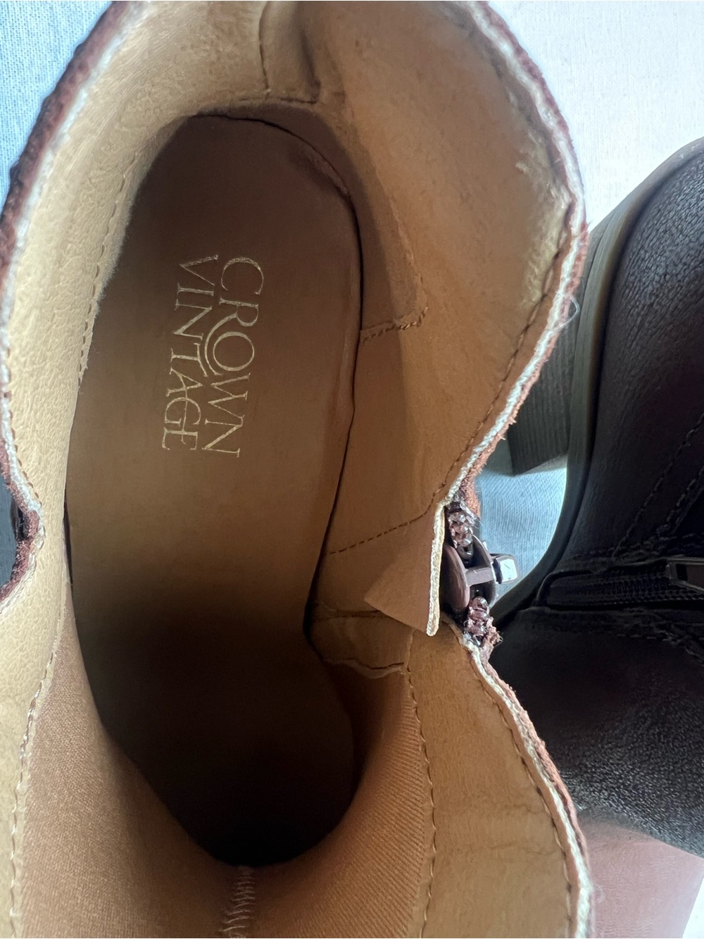 Crown Vintage Brown Leather Stacked Heel Ankle Booties - Picture 4 of 10